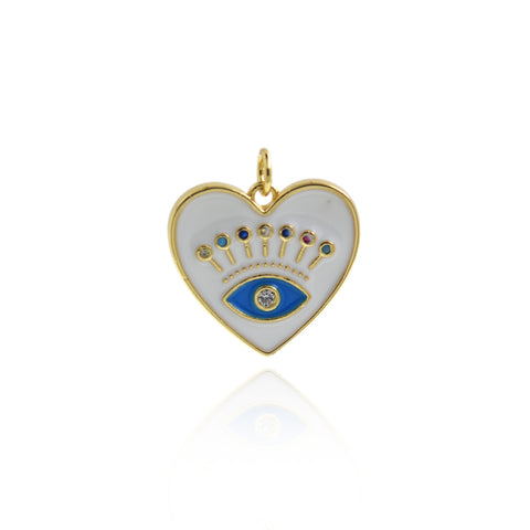 Enamel Heart Shaped Evil Eye Pendant-Evil Eye Zircon Pendant-Protection Pendant  20.5x19mm