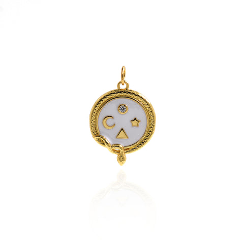Serpentine Enamel Star Moon Pendant-Serpentine Zircon Pendant-Pendant for Reptile Lovers  22x18mm