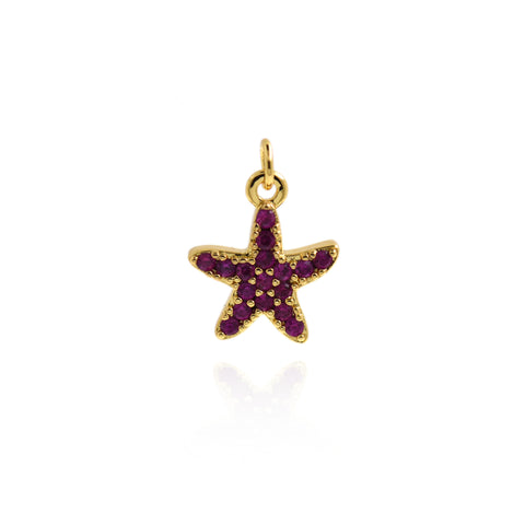 Micropavé Studded Starfish Pendant-Marine Animal Jewelry-Sailor's Gift  14x12mm