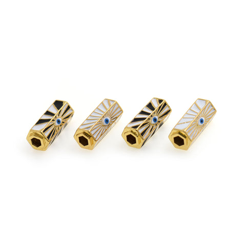 18k Gold Filled Hexagon Evil Eye Tube Spacer Beads DIY Jewelry Supplies 9.6x22mm