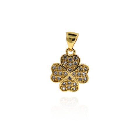 Delicate heart-shaped four-leaf clover pendant with micropavé nails-Personalized Jewelry Pendant  14x12mm