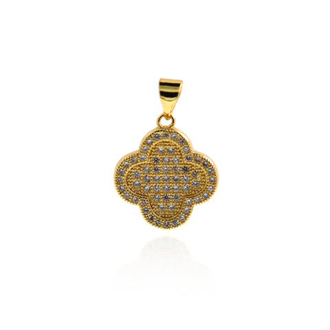 Delicate Four Leaf Clover Pendant-Micropavé Stud Four Leaf Clover Pendant-DIY Jewelry Making   17x16mm