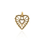 Heart Shaped Hollow Pendant-Micropavé Nail Heart Shaped Pendant-Confession Gift  22x21mm