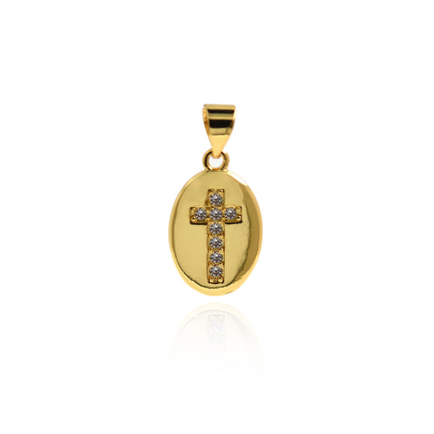 Oval Cross Pendant-Micropavé Nail Cross Pendant-Gift for him  17x10.5mm