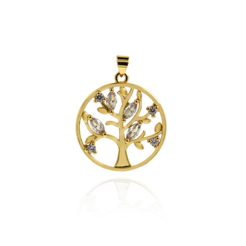 Minimalist Jewelry-Round Tree Zircon Pendant-DIY Jewelry Making  25.5mm