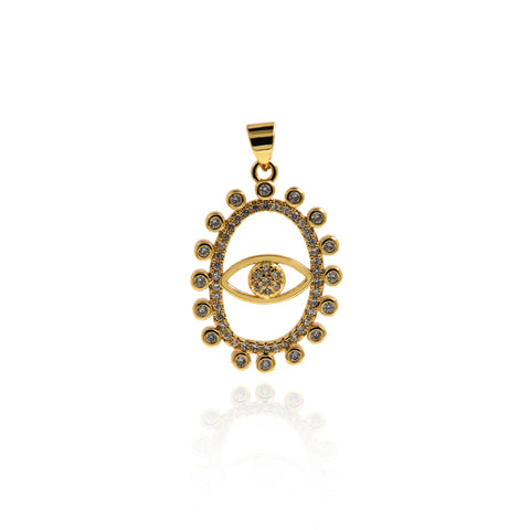 Oval Micropavé Nail Evil Eye Pendant-DIY Jewelry Making Accessories  27x18.5mm