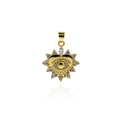 Micropavé Nail Heart Shaped Evil Eye Pendant-Delicate Evil Eye  22x21mm