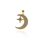 Micropavé studs Moon Polaris Pendant-DIY Jewelry Making  26x19mm