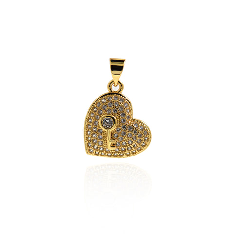 Delicate Micropavé Nail Heart Pendant-Key Zircon-DIY Jewelry Making  16.5x15mm