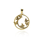Round Butterfly Pendant - Raw Brass Circle Butterfly Pendant - Jewelry Making Supplies  22mm