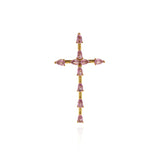 CZ Cross Charm Pendant,Gold Plated Brass Cross with Rhinestones   50x27mm