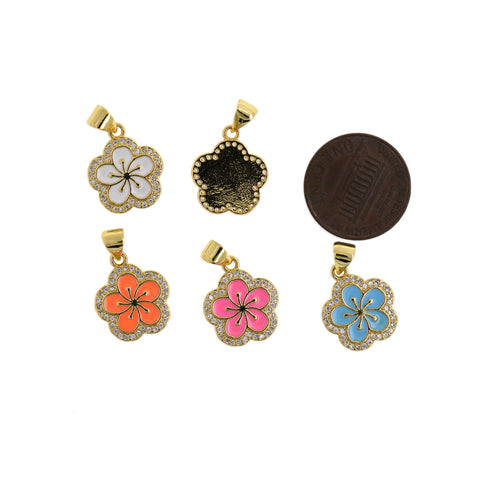 Personalized Jewellery Making-Micropavé Enamel Flower Pendant  16x14mm