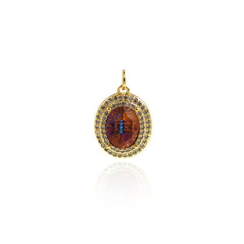 Oval Crystal Pendant, Micropavé CZ Oval Pendant,DIY Jewelry  18x15x7mm