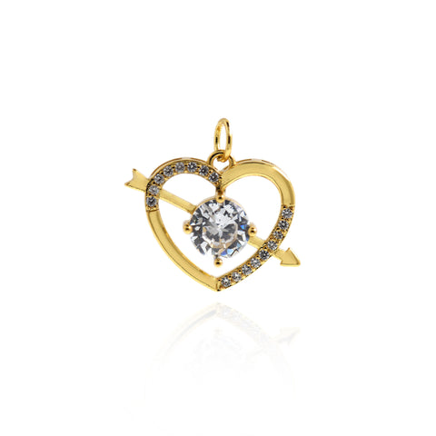 Fine Zircon Arrow And Heart-Shaped Necklace Pendant, Romantic Anniversary Gift For Wife  22x16.5x5.5mm