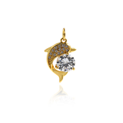 Minimalist Golden Zircon Dolphin Necklace Pendant Minimalist Animal Pendant Dolphin pendant  19x13x4.5mm