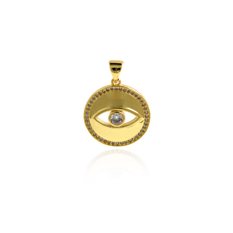 Minimalist Jewelry-Round Micropavé Evil Eye Pendant-DIY Jewelry Making  18.5mm