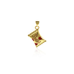 Shiny Gold Plated Enamel Sweet Candy Charm, Gold Sweet Charm, Heart with Candy Pendant, Enamel Candy Charm  19.5x15mm