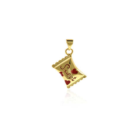 Shiny Gold Plated Enamel Sweet Candy Charm, Gold Sweet Charm, Heart with Candy Pendant, Enamel Candy Charm  19.5x15mm