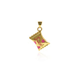 Shiny Gold Plated Enamel Sweet Candy Charm, Gold Sweet Charm, Heart with Candy Pendant, Enamel Candy Charm  19.5x15mm