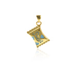 Shiny Gold Plated Enamel Sweet Candy Charm, Gold Sweet Charm, Heart with Candy Pendant, Enamel Candy Charm  19.5x15mm