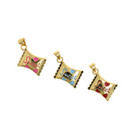 Shiny Gold Plated Enamel Sweet Candy Charm, Gold Sweet Charm, Heart with Candy Pendant, Enamel Candy Charm  19.5x15mm