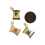 Shiny Gold Plated Enamel Sweet Candy Charm, Gold Sweet Charm, Heart with Candy Pendant, Enamel Candy Charm  19.5x15mm