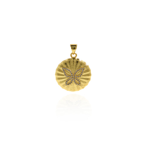 Round Butterfly Pendant Exquisite Coin Butterfly Pendant, Cubic Zirconia Insect Pendant, Used for Necklace Making   21mm