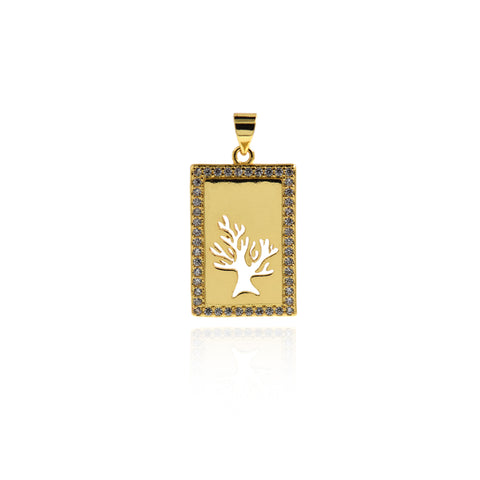 Minimalist Jewelry-Rectangular Hollow Tree Pendant-DIY Jewelry Making  25.5x16mm