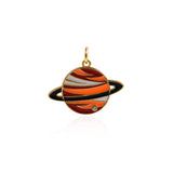 Enamel Planet Universe Pendant-Micro Pave Celestial Charm-Gold Plated Jewelry Making Suppl 23.5x17mm