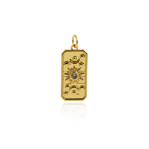 Gold Sun Pendant-Sun Star Moon Pendant-18K Delicate Sun Pendant  23x10.5mm