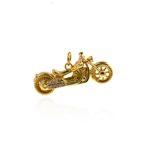 Motorcycle Pendant, Motorcycle Necklace, 18K Gold-Filled Motorcycle Pendant, CZ Micropavé Gift For Locomotive Lovers  28x12.5x10mm