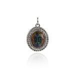 Premium Round Zircon Pendant-CZ Pave Round Zircon Pendant   18.5x14.5mm