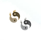 18K Gold Filled Heart-shaped Feng Shui Necklace,Tai Chi Pendant,Micropavé CZ Enamel Black and White Pendant   18x10.5mm