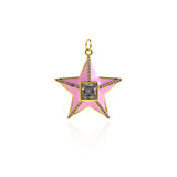 18K Gold Filled Enamel Star Pendant-CZ Micropavé Pendant-Shiny Enamel Star  28.5x27mm