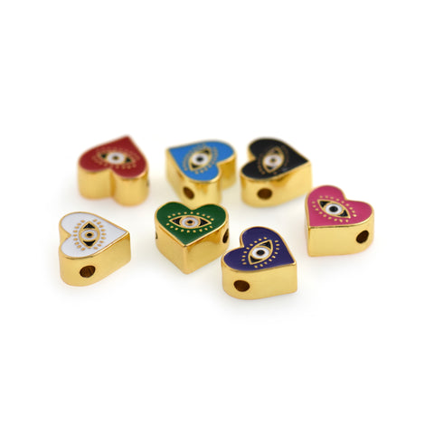 Personalized Jewelry-Enamel Heart Shaped Evil Eye Pendant-DIY Jewelry Making   11.5x11.5x6mm