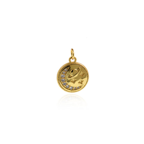 Personalized Jewelry-Micropavé Moon Pendant-DIY Jewelry Making   15mm