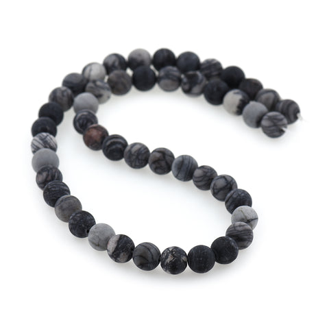 Matte Black Matrix Jasper Beads Gemstone Bracelet Loose Beads - BestBeaded