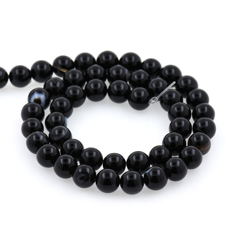 Sardonyx Agate Beads,Smooth Black Agate Gemstone Loose Beads - BestBeaded
