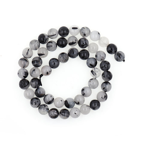 Round Black Quartz Rutilated Beads,Loose Tourmaline Crystal Gemstone Beads - BestBeaded